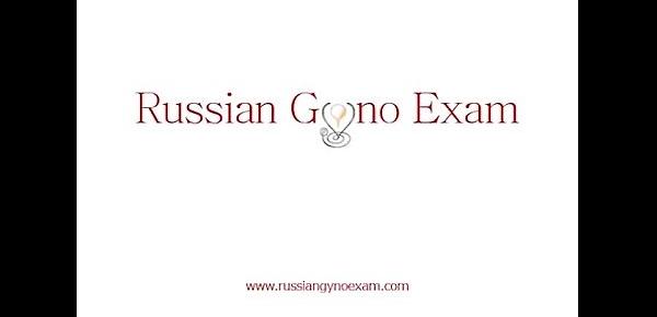  a cute Russian brunette with small tits on gyno exam